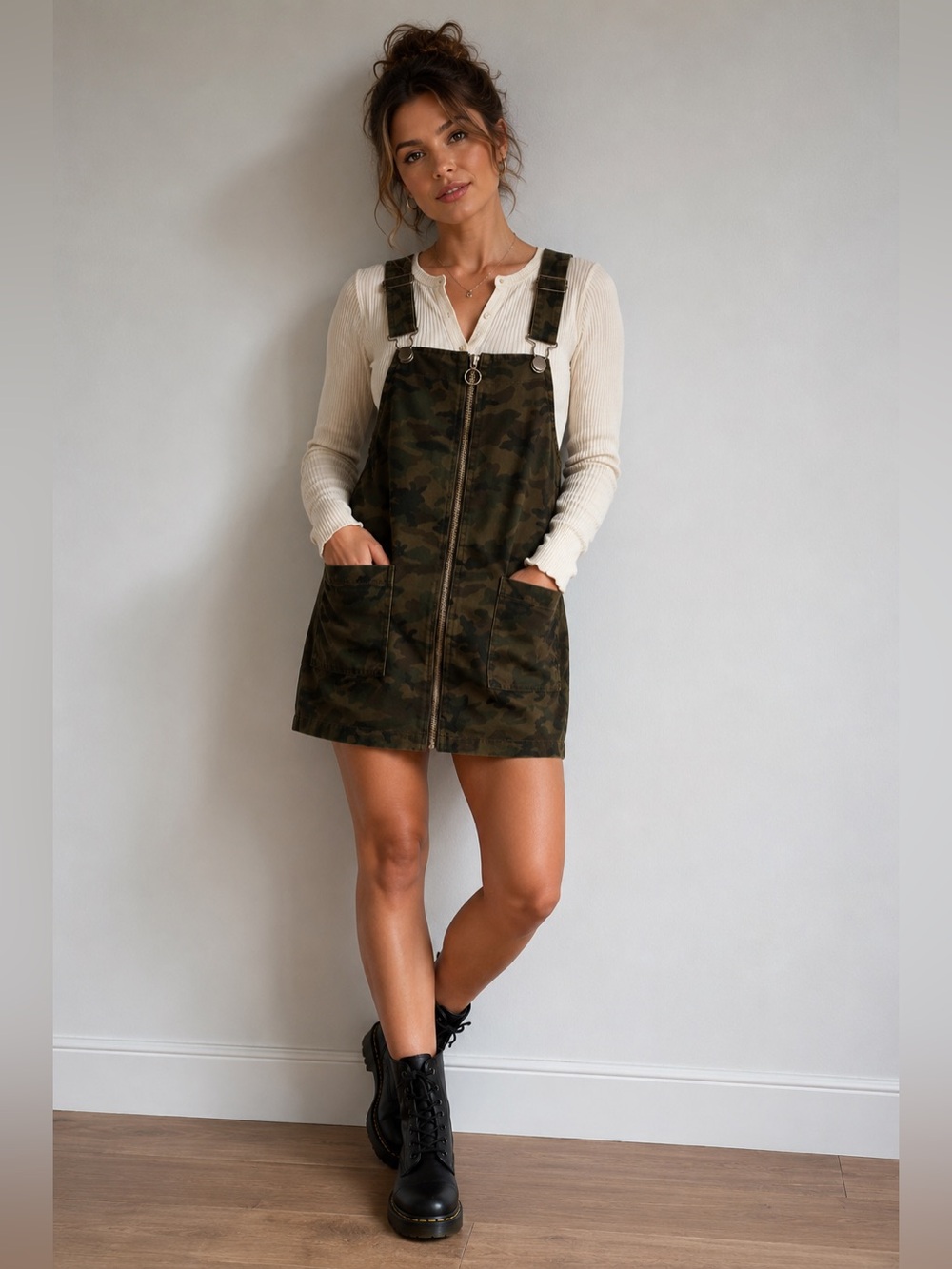 SO Olive Green Utility Overall Dress